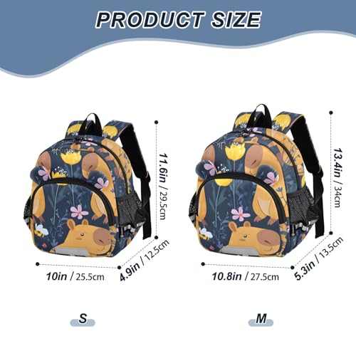 Kid's Backpack for Boys & Girls Toddler Bag Capybara Flower Bee Pattern Backpack with Safety Leash2