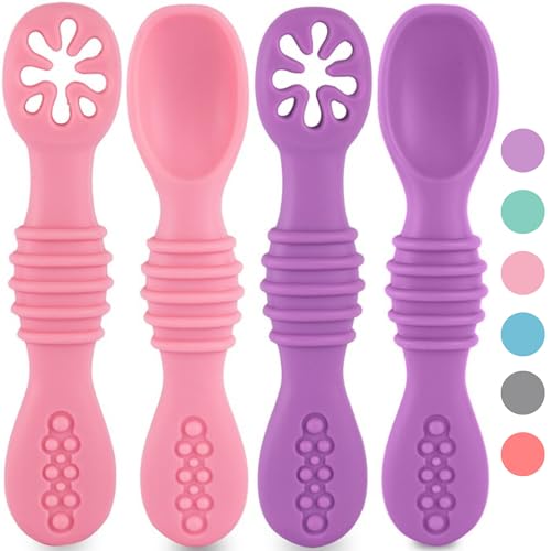 HOMYBABY® PreCucharas y Cucharas Bebe Silicona + EBOOK GRATIS Recetas BLW - Cuchara BLW Aprendizaje 3 etapas - Cubierto Recomendado por Nutricionistas - Pre Cuchara Antibacteriana y Ergonómica