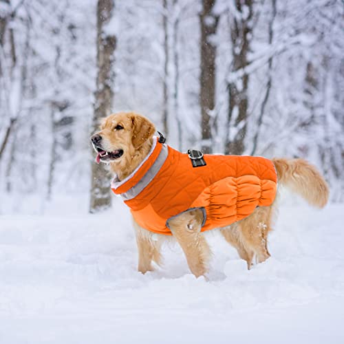 Lelepet Dog Coat Warm Dog Winter Coat Waterproof Dogs Jacket with Harness Built in Reflective Pet Fleece Vest Zip-Up Cold Weather Coats for Small Medium Large Dogs Turtleneck Windproof Blaze Orange L - Image 7