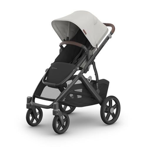 Image of UPPAbaby Vista V3 Convertible Single-to-Double Stroller for Baby & Toddler, 30+ Configurations, Travel System Compatible, All-Wheel Suspension, XL Basket – Savannah (Pearl Grey Jacquard/Carbon Frame)