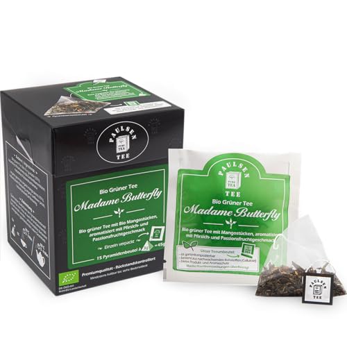 Bio Madame Butterfly 15 x 3g, einzeln kuvertiert, Paulsen Tee Grüner Tee im Pyramidenbeutel - Bio, rückstandskont ...