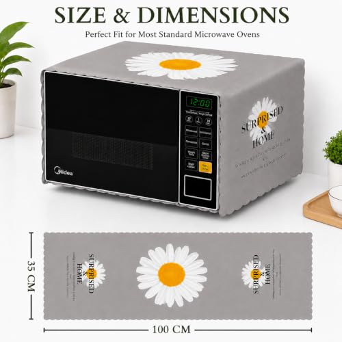 Image of Microwave Oven Cover - Waterproof & Dustproof Protective Cover for Kitchen, Heat Resistant Fabric, Universal Fit for Standard Microwave Ovens, Easy Clean Stylish Printed Design (Grey)