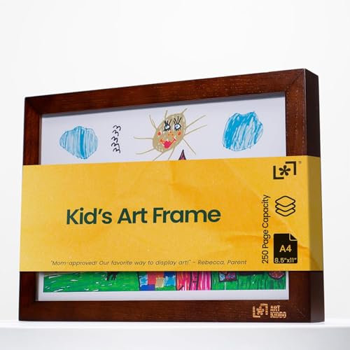 Image of ArtKiddo® Patented Magnetic Kids Artwork Frame with Storage – Changeable Front-Opening Kids Art Frame Holds 250 Drawings – 8.5x11 Children’s Art Display for Wall or Tabletop – Playroom Wall Decor (Brown)