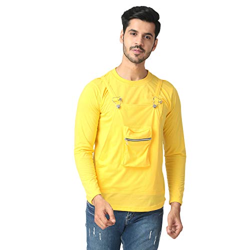 Image of Black Collection Solid Men Dungaree Style Full Sleeve T-Shirt