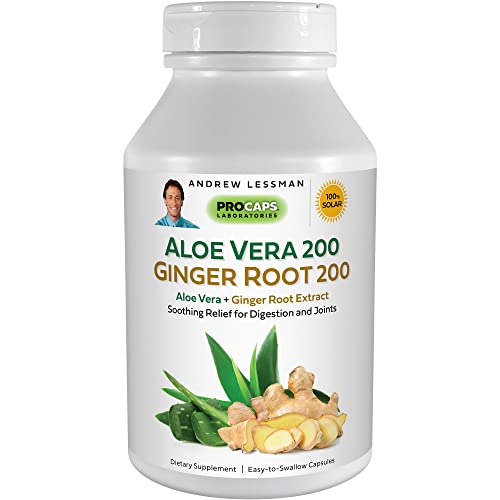 ANDREW LESSMAN Aloe Vera 200 Ginger Root 200 - 30 Capsules – Powerful, Soothing Support for Stomach, Digestive System, Joints, and Immune System. No Additives, Small Easy to Swallow Capsules
