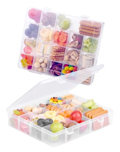 2 Pcs Kids Travel Snack Box - Plane Snack Organiser with 40 Removable Grids Compartments & Dividers for Chocolates, Potato Chips, Nuts, Cookies, Candies, Fruits