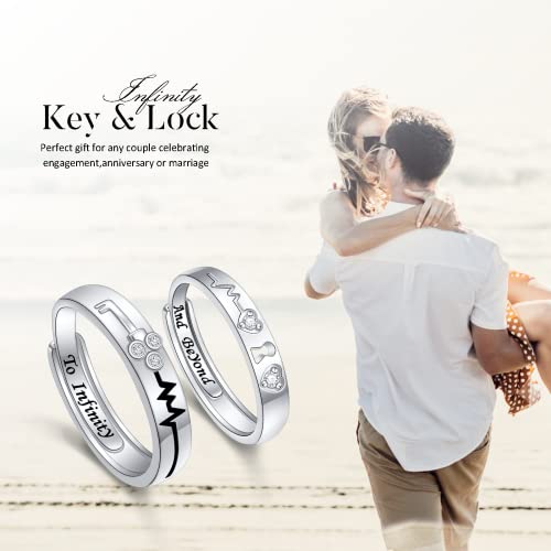 Ladytree Promise Rings for Couples 925 Sterling Silver Adjustable Matching Rings Set for His and Her Wedding Engagement Marriage Band 2PCS4