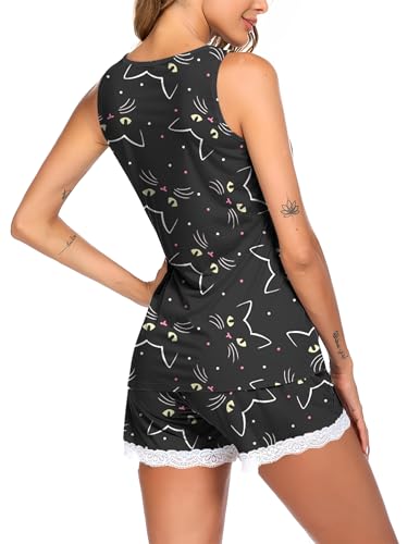 Image of Ekouaer Womens Pajama Sets Sleeveless Tank Top and Shorts Pj Set Lace Hem Sleepwear S-XXXL
