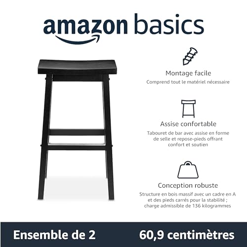 Lot 2 tabourets bar 74 cm bois massif noirs Amazon