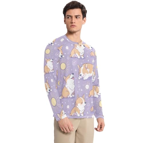 Mens UV Protection Shirts Rash Guard Long Sleeve UPF 50+ Cute Puppy Violet Quick Dry S3