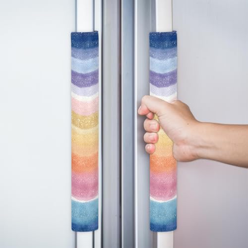 Image of Refrigerator Door Handle Covers Set of 2 Decorate Color Stripes Washable Fridge Dishwasher Mocrowave Oven Stove Decor Protector Handle Cover Keep Kitchen Appliance Clean from Food Stains Decorate