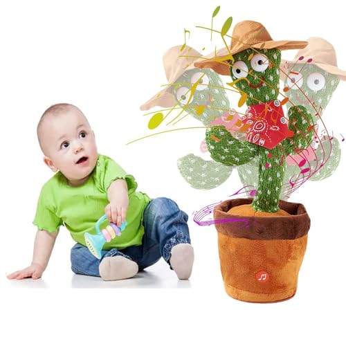 BEAUXI Cactus Qui Danse et Répète, Cow Boy Cactus Chantant et Dansant, Jouet de Danse Drôle pour Les Enfants,Cactus de Danse électronique de Secousse,Cactus Lumineux, Hauteur 35cm (Cow-Boy)