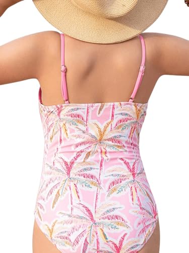 WDIRARA Girl's Tropical Print Cut Out Ring Linked One Piece Swimsuit Double Strap Boho Summer Swimwear2