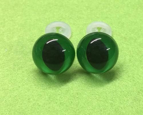 Pack of 5 Pairs - CATS Green Eyes with Plastic Backs - 15mm - Safety Eyes for Soft Toy or Teddy Bear Making