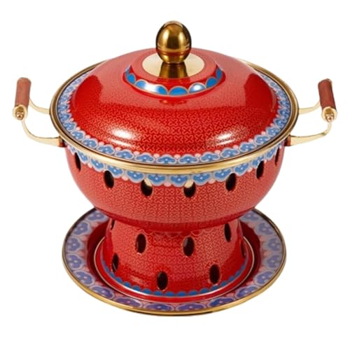 INUUXLG Hot Pot Single Person Copper Pot Hot Pot Chinese Traditional Cloisonne Hot Pot by Commercial Chinese Hot Pot(Red2) (Red1 27 * 23cm) (Red1 27 * 23cm)