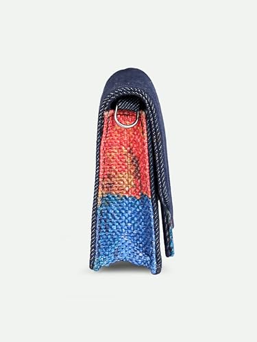 Image of ZOUK Tovi Mini Bag Wallet | Stylish Vegan Denim Crossbody Wallet for Women with Card Slots & Water-Resistant Lining | Handcrafted Small Sling Bag with Silver Chain Strap | Abstract Amaze