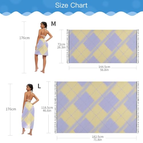 Falda de traje de baño a cuadros amarillo morado pastel tejido ligero de mujer 7