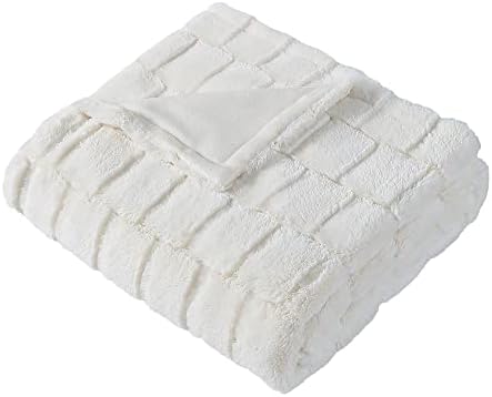 Stassie Faux Fur Throw Blanket – Soft and Elegant Blanket for Couch and Bed - 380 GSM – Cozy & Warm - Luxurious Carved Design (White)