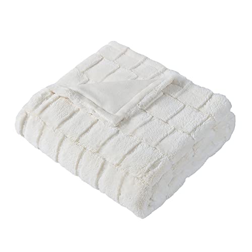 Stassie Faux Fur Throw Blanket – Soft And Elegant Blanket For Couch And Bed - 380 Gsm – Cozy & Warm - Luxurious Carved Design (White) #TOP1