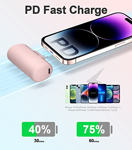 Mezason Small Portable Charger For Iphone,5000Mah Mini Power Bank With Built In Cable/Metal Stand,External Cute Battery Pack Compatible With Iphone 14/13/12/11 Plus/Pro Max/Xs/Xr/X/8/Airpods (Pink) #TOP1