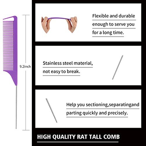 3 Pieces Hair Styling Comb Set Teasing Hair Brush Rat Tail Comb Edge Brush For Edge&Back Brushing, Combing, Slicking Hair For Women (Purple) #TOP3