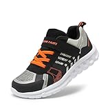DREAM PAIRS Girls Boys Shoes Kids Tennis EZ-Ons Quicksteps School Sneakers Breathable Running Athletic Shoes,Size 6 Big Kid,Black/Grey/Orange,KD18002-1