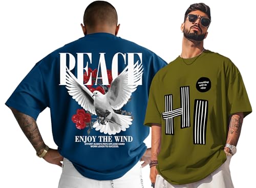 Image of AUSK Mens Loose Fit Oversized Printed Cotton T-Shirts Half Sleeve Drop Shoulder Men Tshirt