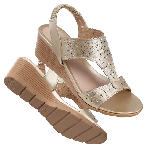 Image of Wedge Sandals Women Dressy: Summer Low Wedges Comfort Sandal - Comfortable Strappy Casual Womens Sandals