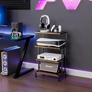 Aquzee Game Console Stands, 4-Tier Stereo Stand Cabinet for Small Space, Gaming Entertainment Center Rack with Storage Shelves for Video Game DVD Player