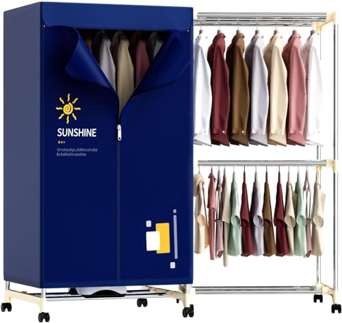 Electric Clothes Dryer, Heated Clothes Airer with Cover for Laundry Drying, 2-Tier 1000W Portable Clothes Dryer Stainless Steel Frame with Timer Energy-Efficient Indoor Home Quiet Operation UEMUSI
