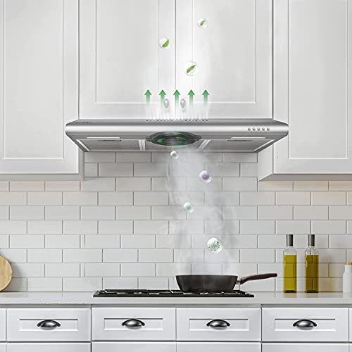 Ciarra Slim Range Hood 30 Inch Under Cabinet Kitchen Vent Hood In Sliver With Carbon Filter #TOP4
