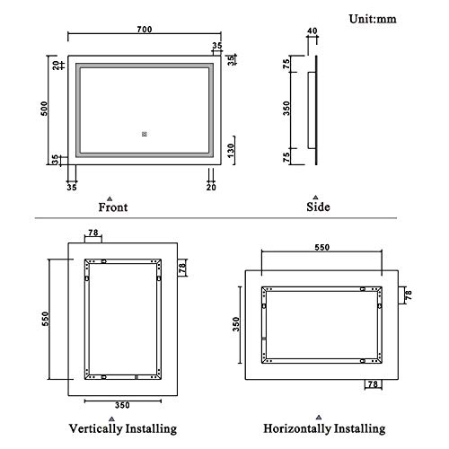 700x500 Bathroom Wall Mirror with LED Lights,with Demister Pad,Touch Sensor,IP44,Portrait or Landscape - Cosy Home Interiors 700x500 Bathroom Wall Mirror with LED Lights,with Demister Pad,Touch Sensor,IP44,Portrait or Landscape - Image 8
