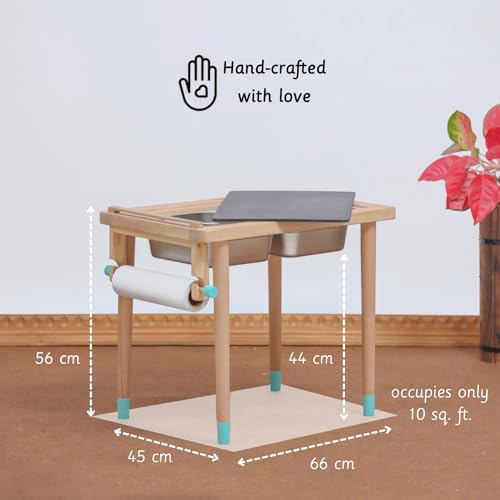 Image of Ariro Montessori Sensory Play Table for Toddlers with 2 Stainless Steel Bins - Flisat Wooden Messy Activity Table with Blackboard Lid for Water, Sand & Art Play - Ideal for Home, Children (Blue)