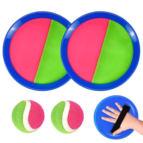 WUSJCOF 2 disques de capture, 2 balles, jeu de balle Velcro, jeu de balle à attraper, jeu de lancer et d'attraper, jouets d'extérieur, jouets de jardin (pour enfants de 3, 4, 5, 6 ans et plus)