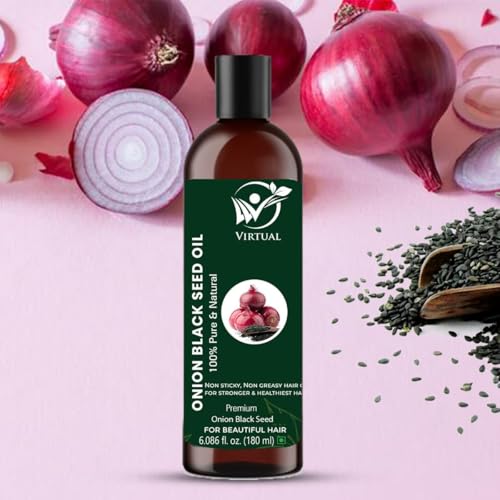 Image of VIRTUAL Pure Essential Oil For Stronger Hair, Body Skin Care, Moisturising Dry Skin, Eyelash & Nails Cold Pressed Oil With No Mineral & Silicones (180ml) (Onion Oil)