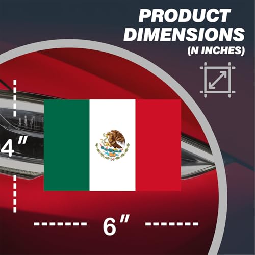 Image of Mexican Flag Car Magnet 2-Pack 4 inchx6 inch - Mexico Vinyl Decal with Eagle Emblem | UV Resistant Automotive Sticker for Truck /SUV /Vocho Classic Cars