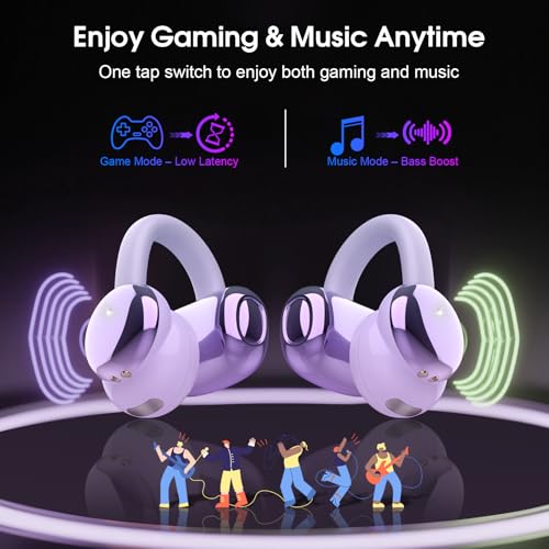 Image of Open Ear Earbuds Wireless Clip on Headphones Bluetooth 5.4 Ear Buds with DNN Noise Cancelling, 48H Playtime, Low Latency, Fashion Design, Secure Fit, Clear Sound for Music & Calls (Purple)