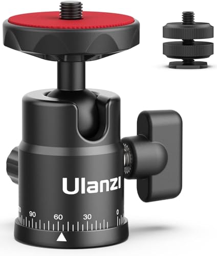 Mini Ball Head, ULANZI H28 Panoramic Tripod Head + Dual Hot Shoe Mount DSLR Camera Mount Adapter Photograph Attachment Accessories for Action Cameras Cam Smartphone Light Microphone Loading 5.5lb