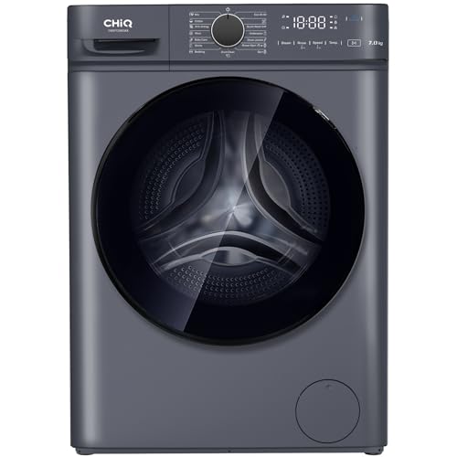 CHiQ Waschmaschine 7kg, InverterMotor, EEK A| 60x46,5x84cm, Große Tür| Eco, Speed Wash, Auto Clean, Kindersicherung|1200 U/Min, Washer Grau, CW07123863AX