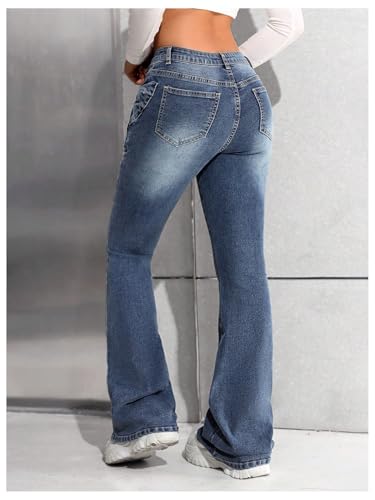 Verdusa Girl's Coquette Bowknot Bell Bottom Jeans Y2k Denim Flare Pants with Pockets2