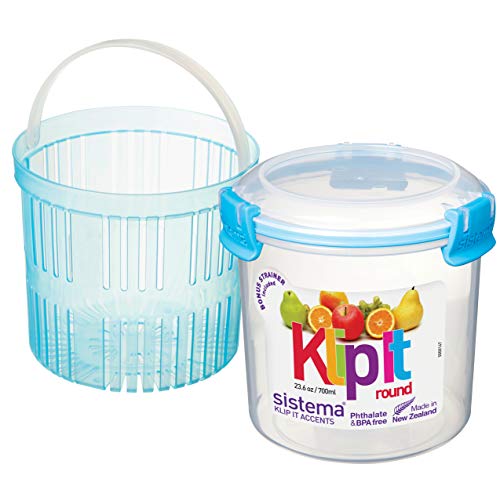 Sistema - Tartera Redonda con escurridor para Alimentos (700 ml, Polipropileno, Cierre hermético)