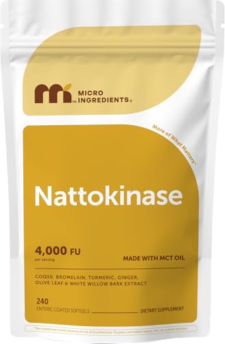 Micro Ingredients Nattokinase 240 Softgels, 200mg (4,000 FU) Per Serving | 7-in-1 Ultra Absorption Cardiovascular Supplement with CoQ10, Bromelain, Turmeric, Ginger, Olive Leaf, & White Willow Bark