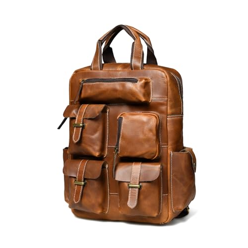 Premium FullGrain Leather Backpack with Multiple Pockets Handmade Vintage Laptop Bag for Men & Women Travel Rucksack Work & Everyday Carry Bag