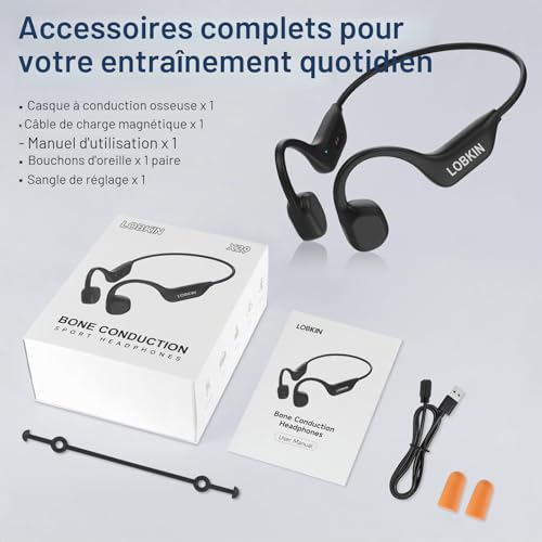 LOBKIN Écouteurs à Conduction Osseuse, IPX6 Étanche Casque Conduction Osseuse Oreille Ouverte Bluetooth 6.0 avec Mic, Casque Osseux sans Fil pour Course à Pied, Cyclisme et Fitness – vue 8