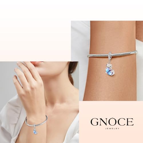 Image of GNOCE Embraces Heart Gemstone Bead Charms 925 Sterling Silver Rabbit Horse Triceratops Snake Monkey Cat Platypus Sloth Bear Pig Yak Ghost Matryoshka Doll Jewelry Gift for Women