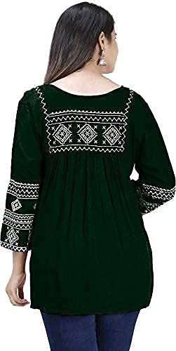 Image of Shiva Fab Women's Stylish Fashionable Rayon Embroidery Kurti Top Size Casual || Party || Beach || Formal || Meeting || Office wear || Party || Evening || College (Medium, Green)