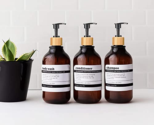 Shampoo Dispenser For Shower Wall - Drill Free Shower Soap Dispenser Wall Mount With Waterproof Labels - 3 Bottles 3 Wall Mounts 8 Labels (Amber) #TOP5