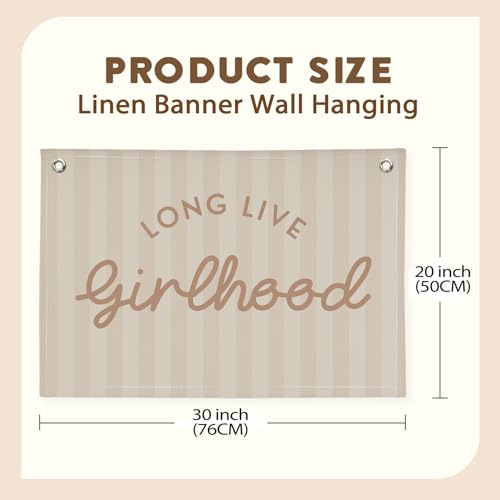 Image of Girls Room Decor Long Live Girlhood Linen Banner Hanging Flag Vintage Pink Banner for Nursery Playroom Wall Decor for Kids Bedroom Dorm Toddler Decorations Trendy Room Decor 30x20 In (Girlhood)