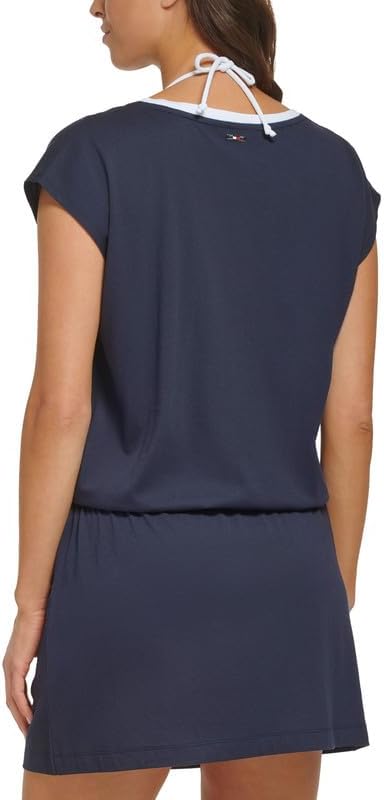 Tommy Hilfiger Women's Drawstring Cover-Up Dress (Sky Captain, Small/Medium)