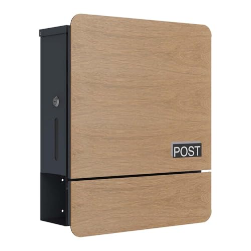 SCHARTEC Briefkasten SPB-4 helles Holz Design mit Zeitungsfach modern & groß Wandbriefkasten Postkasten